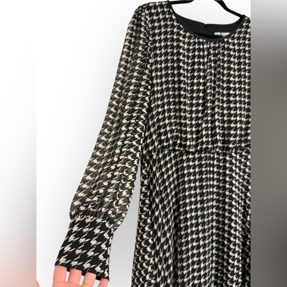 KARL LAGERFELD PARIS Houndstooth Belted Fit & Flare Dress, Size 14 - Picture 8 of 16